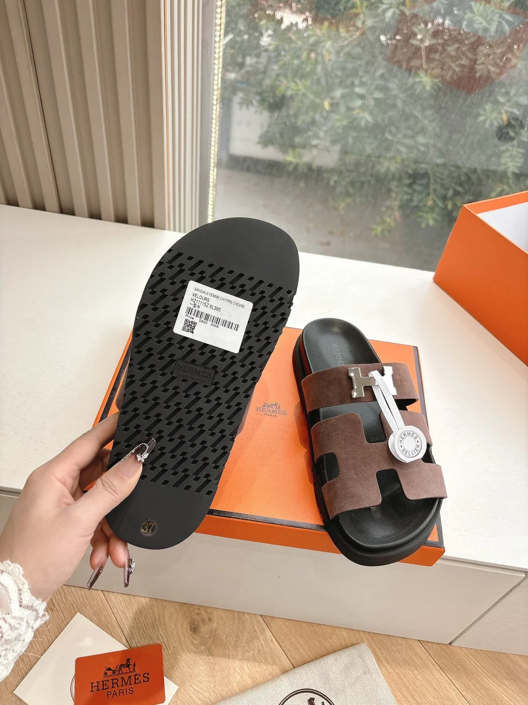 Hermès Women Brown Suede Sandals product view 2