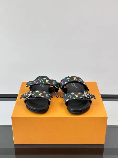 Louis Vuitton Men Black Multicolor Canvas Straps Sandals product photo