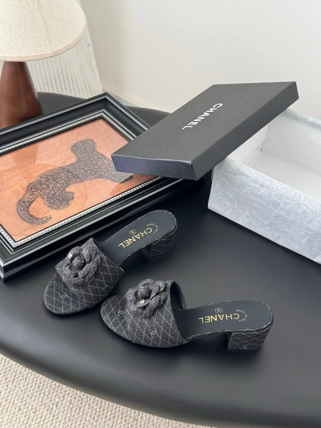 Chanel Women Black Fabric Quilted Mules product view 2