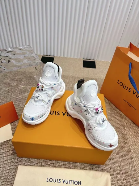 Louis Vuitton Women White Mesh Multicolor Logo Sneakers product photo