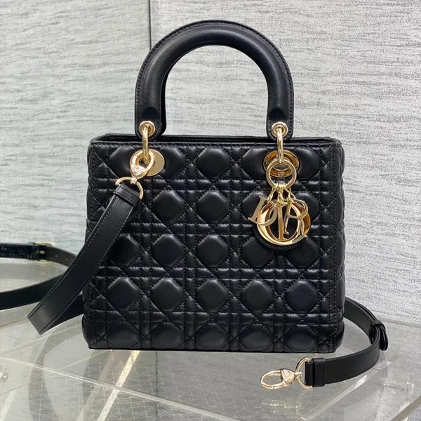Dior Medium Lady Bag 24 In Black Gold Hardware product photo
