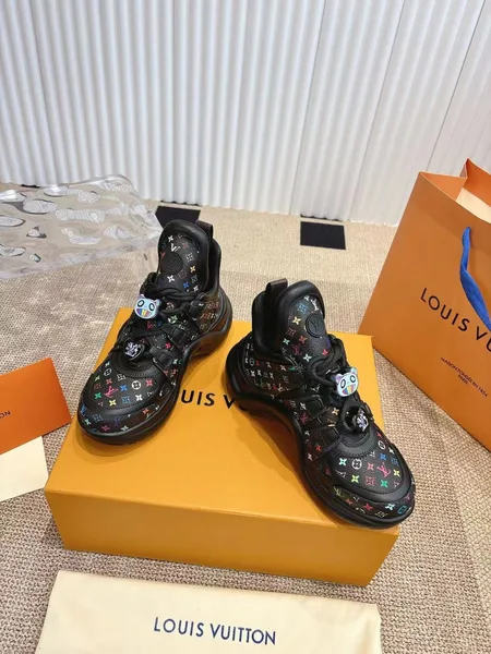 Louis Vuitton Women Black Leather Multicolor Logo Sneakers product photo