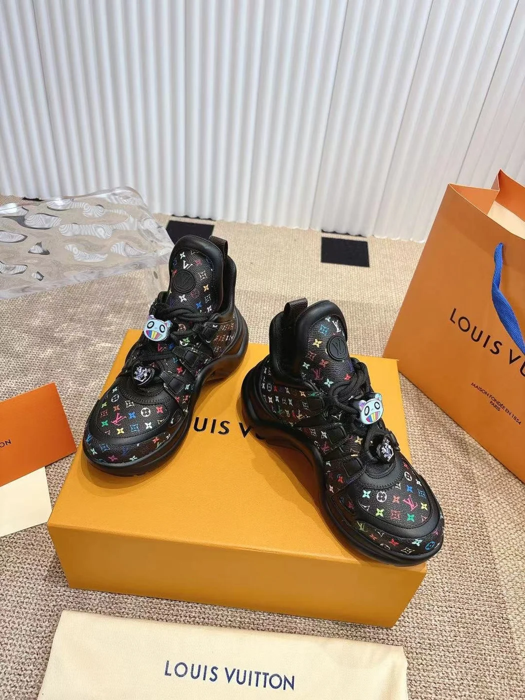 Louis Vuitton Women Black Leather Multicolor Logo Sneakers product view 1