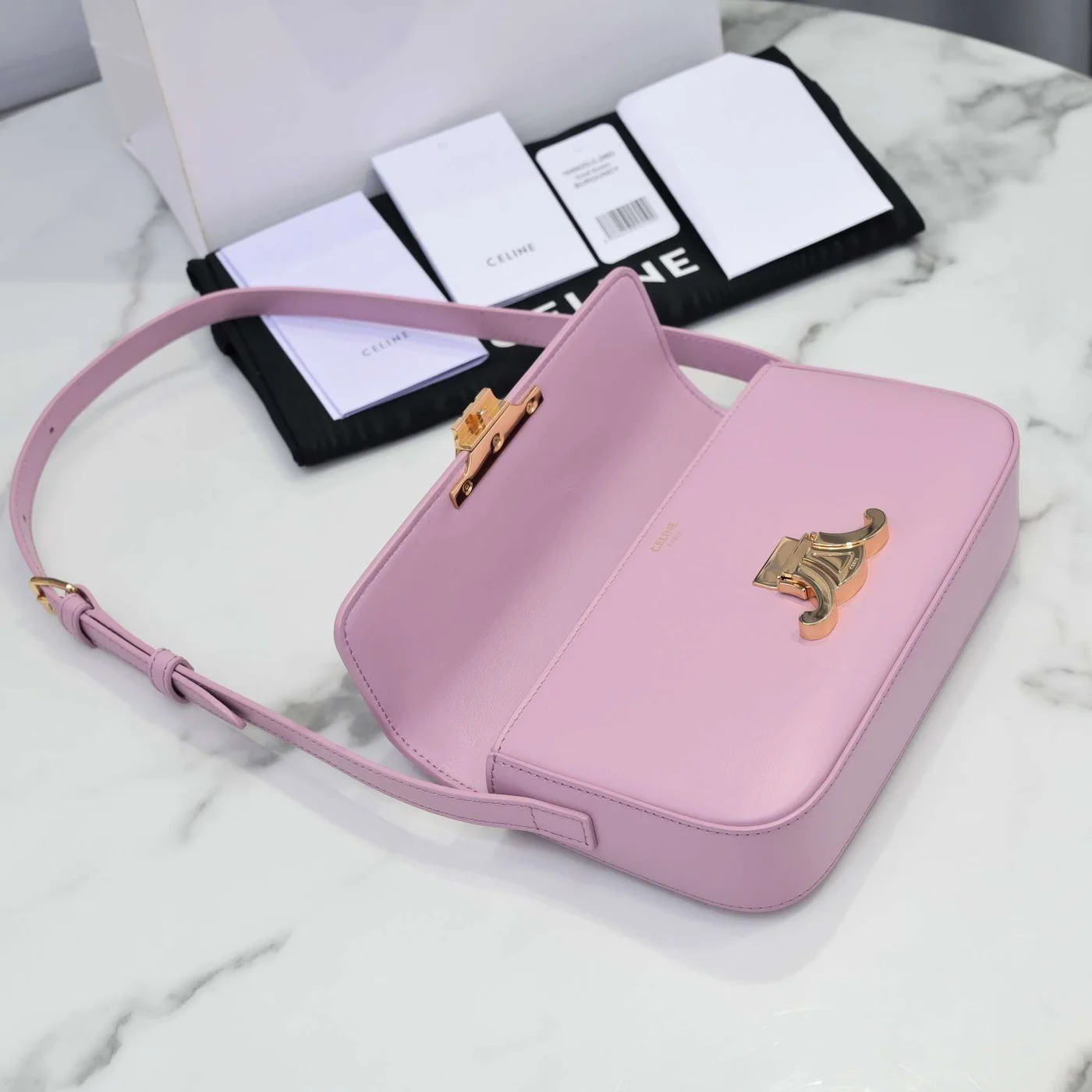 Celine Triomphe Handbag Pink Smooth Leather 20x12cm product view 4