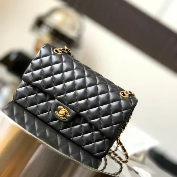 Chanel Charm Handbag Sheepskin Black Lock Gold 25x16x7cm product photo