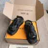 Louis Vuitton Women Black Leather Sporty Sandals product view 3