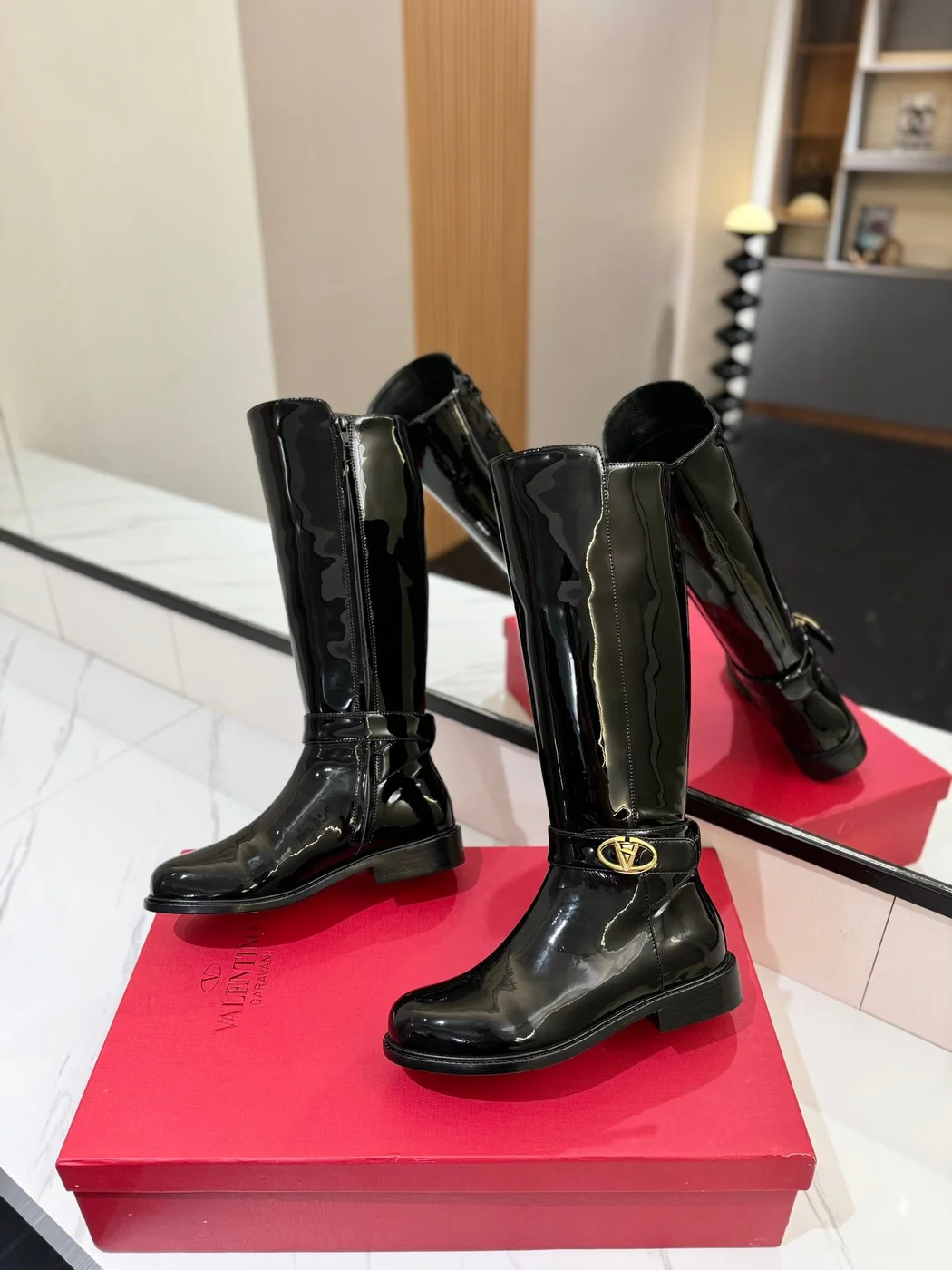 Valentino Women Black Patent Leather Tall Boots product view 6