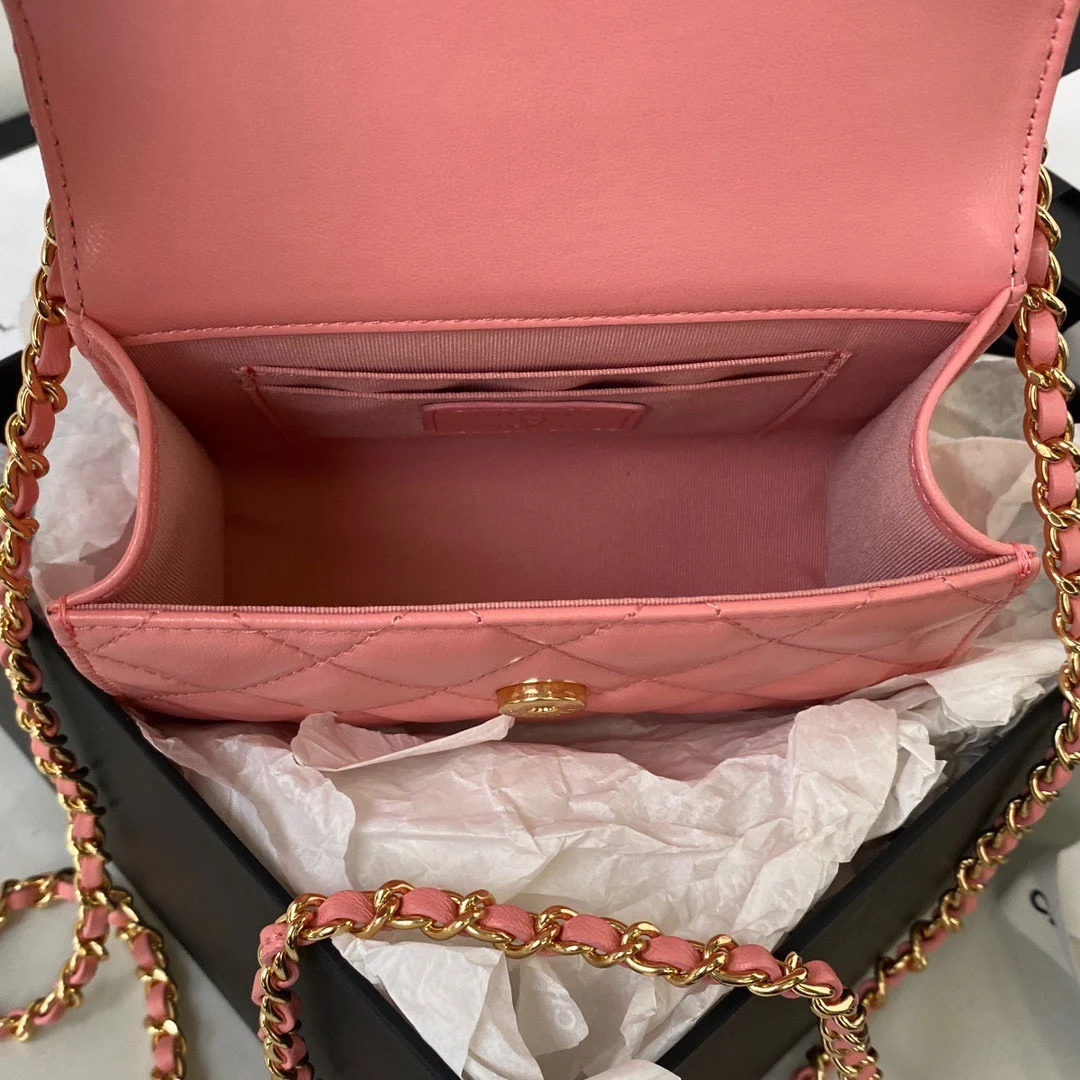 Chanel Woc Pink Handbags With Pearl Handle .5×14.5×5.5 cm product view 6