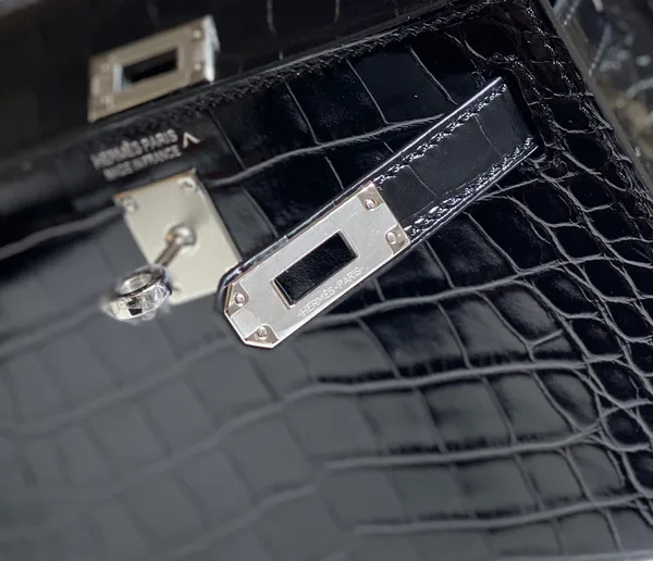 Hermès Mini Kelly In Black Crocodile Skin Silver Hardware Bag product view 6