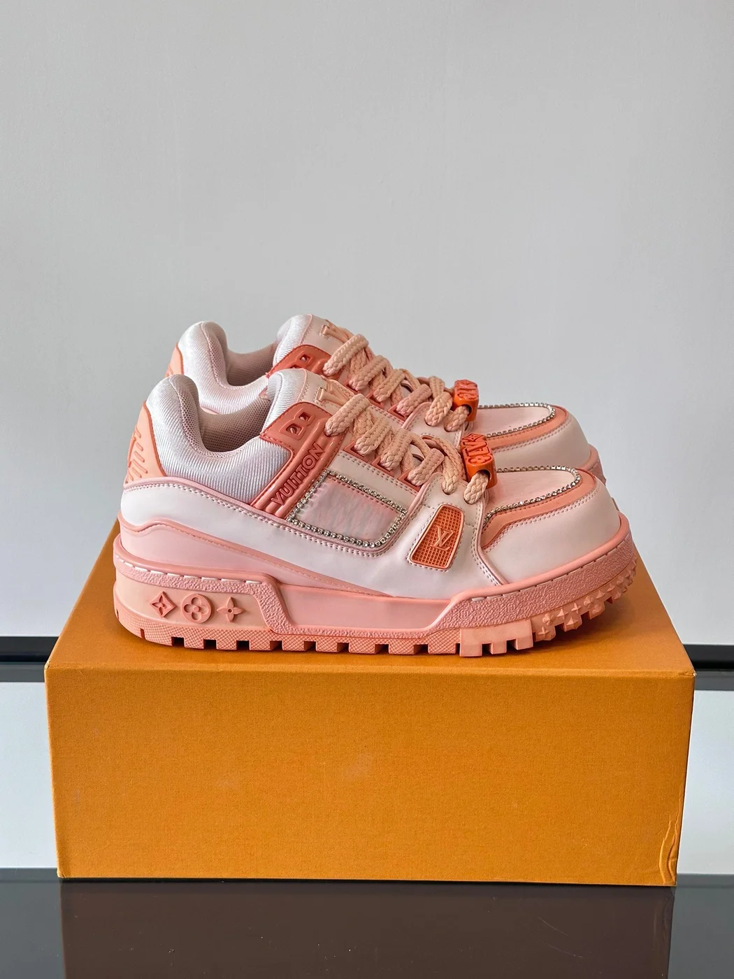 Louis Vuitton Men Leather and Mesh Sneakers — Coral Pink product view 1