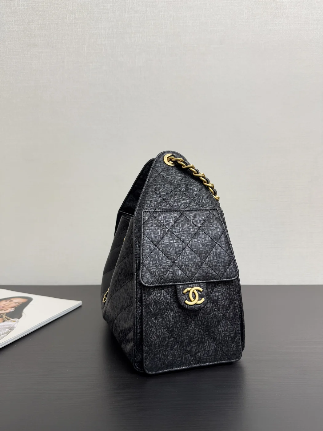 Chanel 25 Small Black Caviar Leather Gold Hardware Bag product view 2