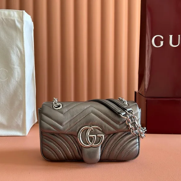 Gucci GG Marmont Bag 22 In Warm Gray Brown Lambskin product photo