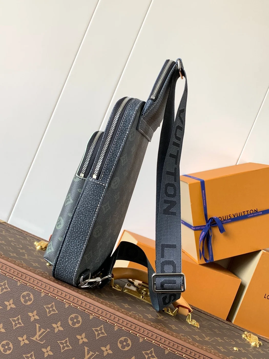 Louis Vuitton Avenue Slingbag 31 In Black Monogram Canvas With Brown Logo Bag product view 3