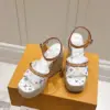 Louis Vuitton Women White Leather Multicolor Print Wedge Sandals product view 5