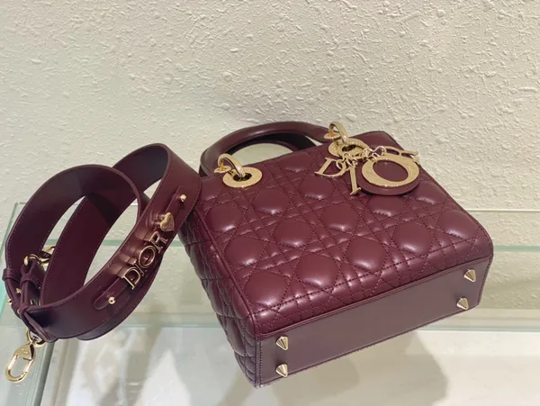 Dior Lady Abc Women’s Handbag, Dark Red, Soft Leather 20 cm product view 4