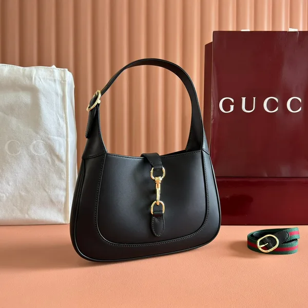 Gucci Jackie Small Shoulder Bag 27 In Black Calfskin Gold Hardware product photo