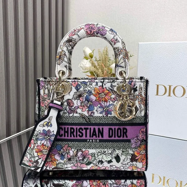Dior Medium Dioriviera Lady D-Lite Bag — Multicolor with Pink Band product photo