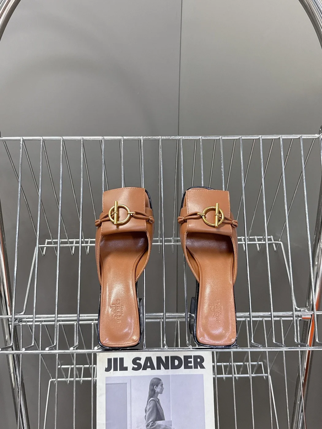 Hermès Women Brown Leather Heels — Open-Toe Buckle Style product view 2