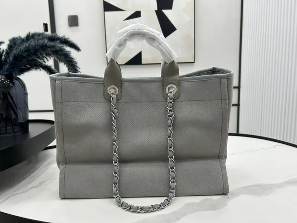 Chanel Cc Deauville Large 38 Tote Bag In Grey Canvas With White Logo product view 8