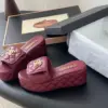 Chanel Women Burgundy Quilted Leather Slides — Gold-Tone CC Detail product view 2