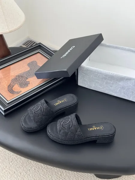 Chanel Women Black Fabric Slide Sandals product view 2