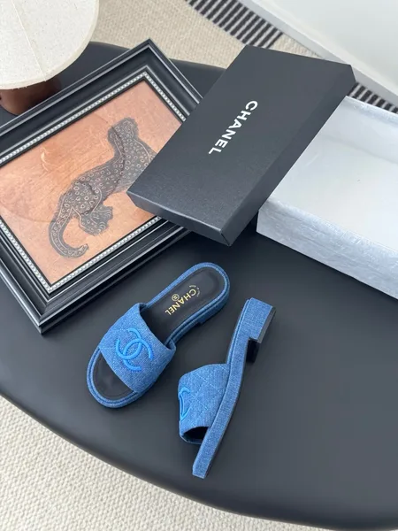 Chanel Women Blue Denim Slides — Tonal CC Detail product view 3