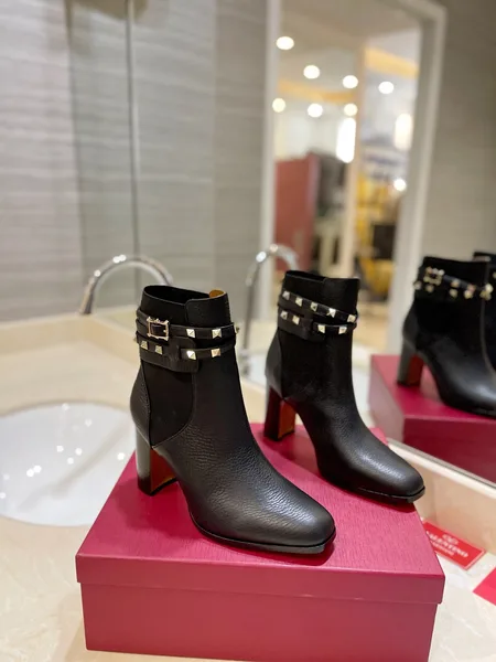 Valentino Women Black Leather Studded Ankle Boots — Studded Cuff product photo