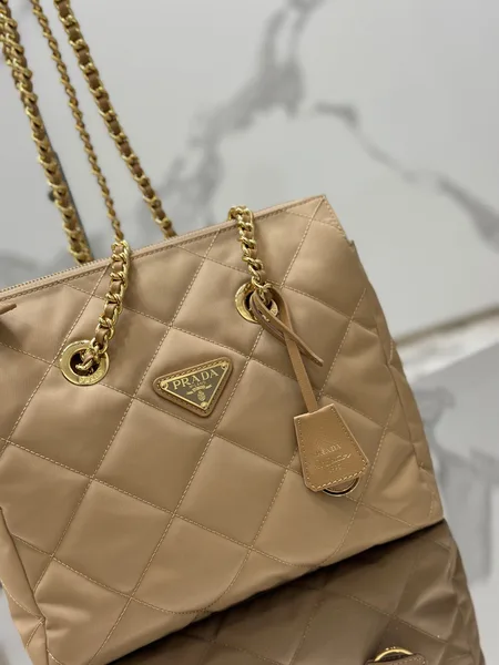 Prada Vintage Hobo Bag 25 In Light French Beige Quilted Nylon Gold Hardware product view 2