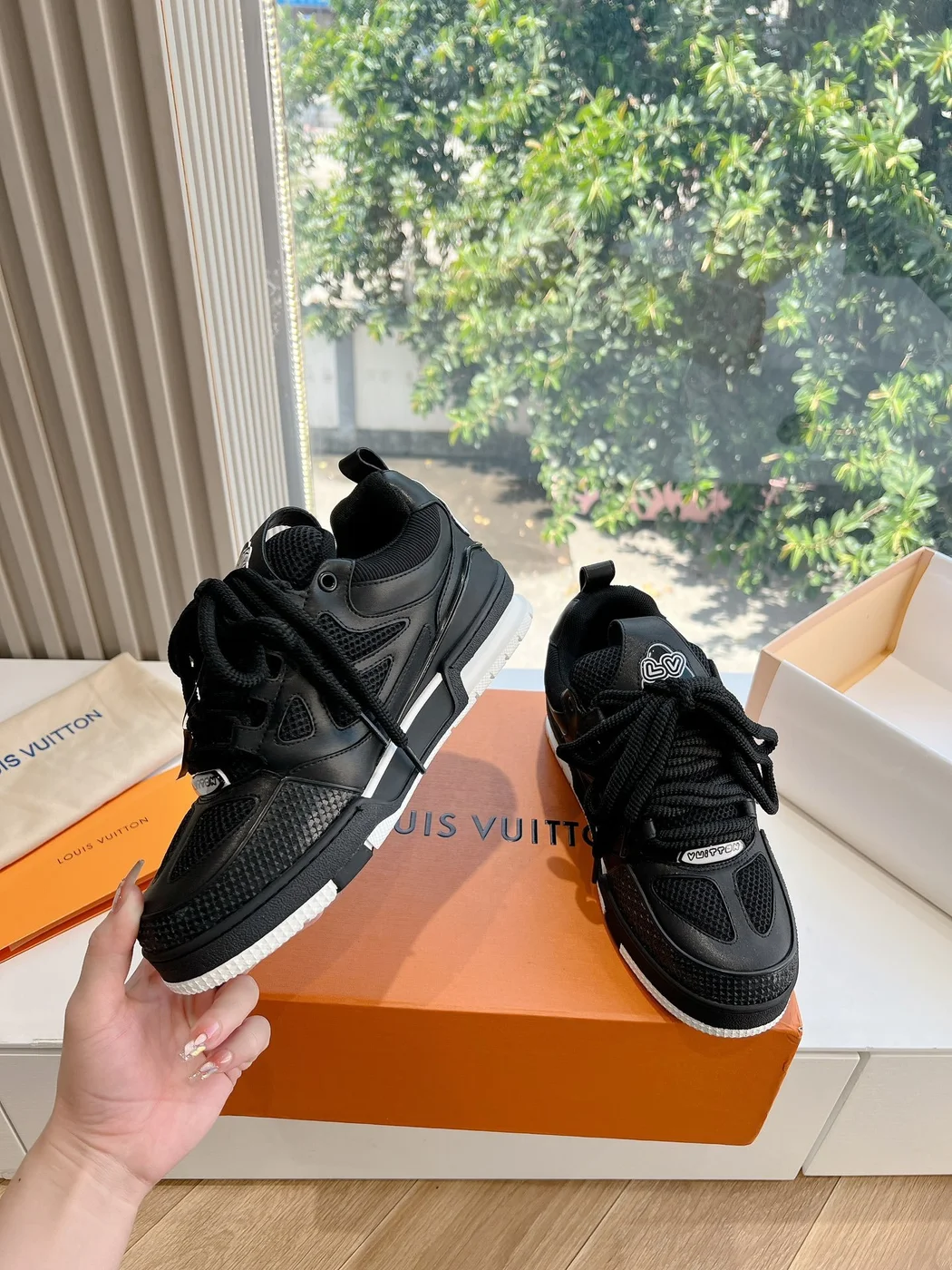 Louis Vuitton Women Black Leather Mesh Sneakers product view 6