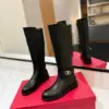 Valentino Women Black Leather Knee High Boots — Low-Heel Ankle-Strap Style product view 3