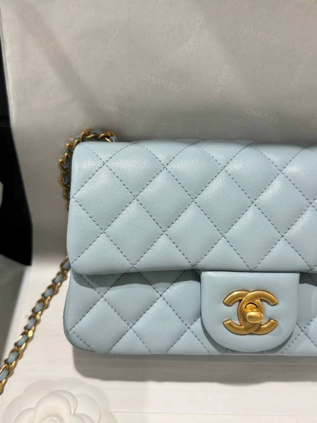 Chanel Classic Bell Bag Handbag Sheepskin Blue Lock Gold 20 cm product view 7