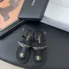 Chanel Women Black Leather Chain Detail Flat Sandals product view 1