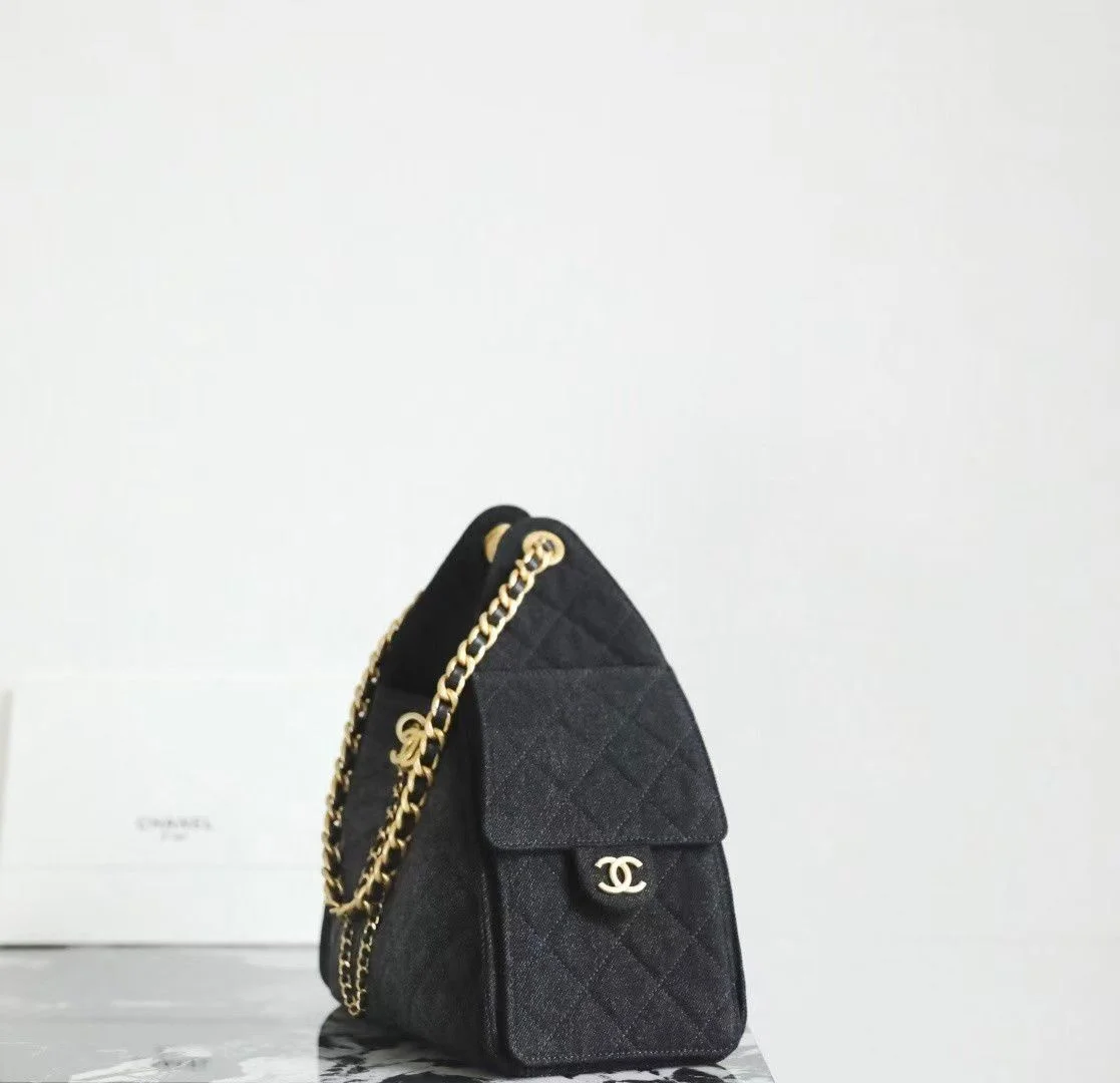 Chanel 25 cm Black Denim Bag with Gold Hardware product view 4
