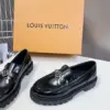 Louis Vuitton Women Black Leather Loafers — Chain Detail with Lug Sole product view 4