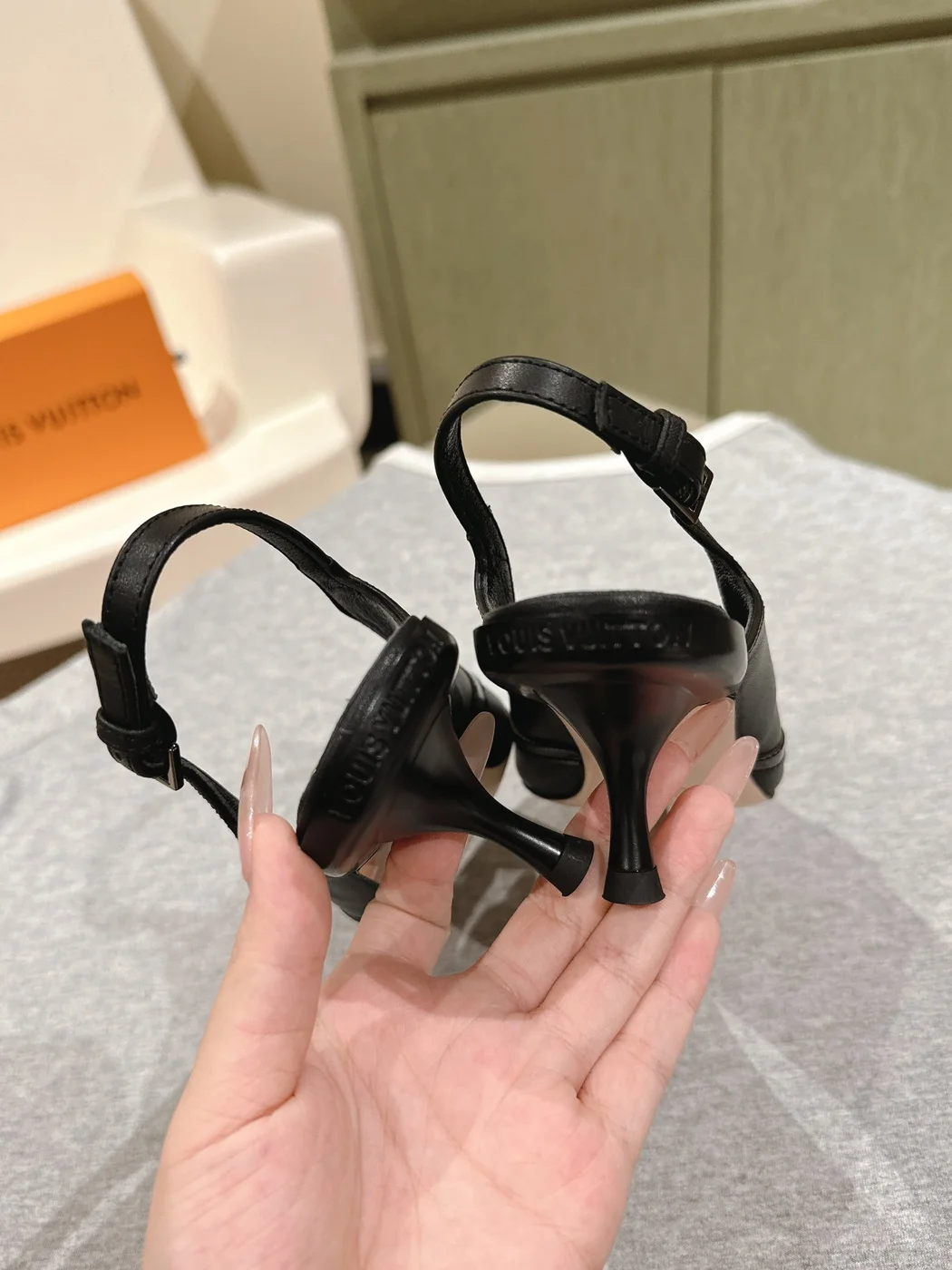 Louis Vuitton Women Black Leather Slingback Heels — Pointed-Toe Style product view 6