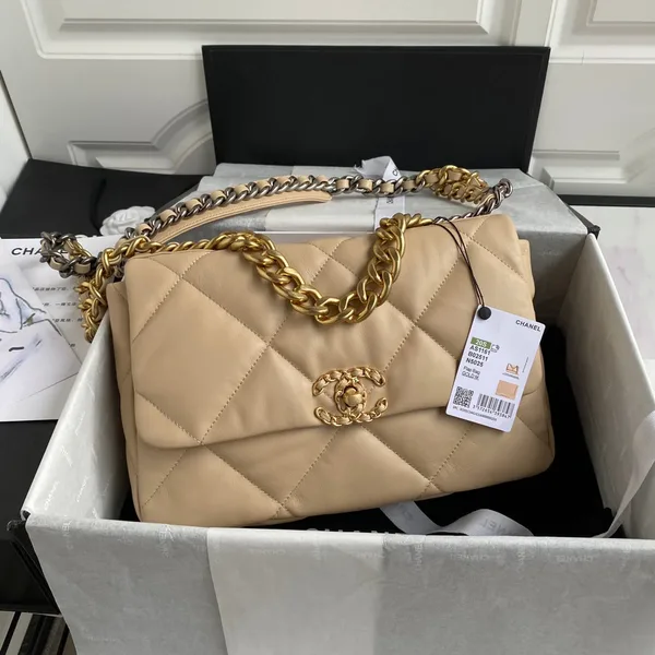 Chanel Large 30 Flap Bag In Beige Cream Lambskin product photo