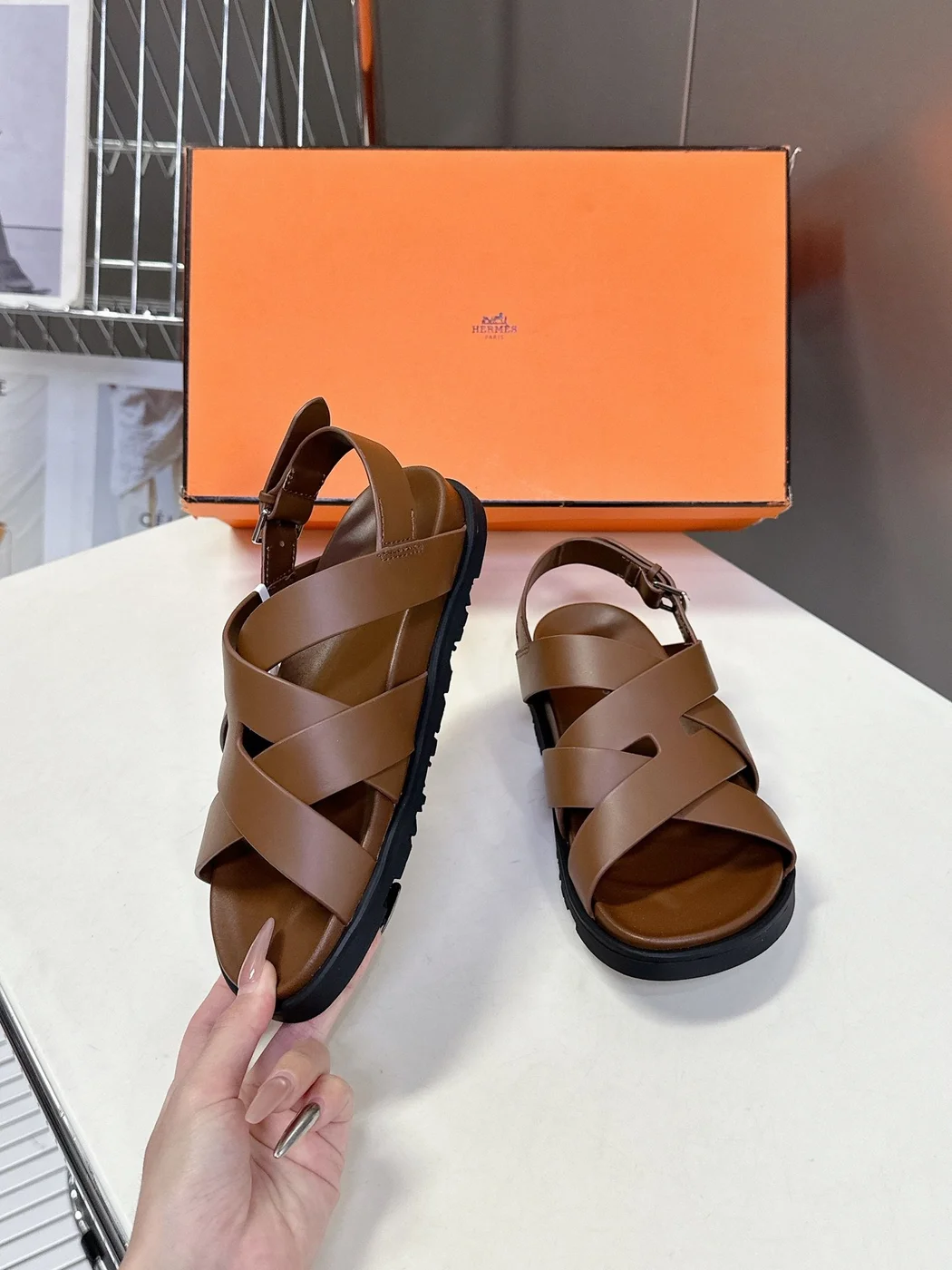 Hermès Women Brown Leather Strappy Sandals product view 5