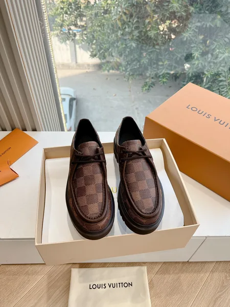 Louis Vuitton Women Brown Checkered Leather Loafers product photo