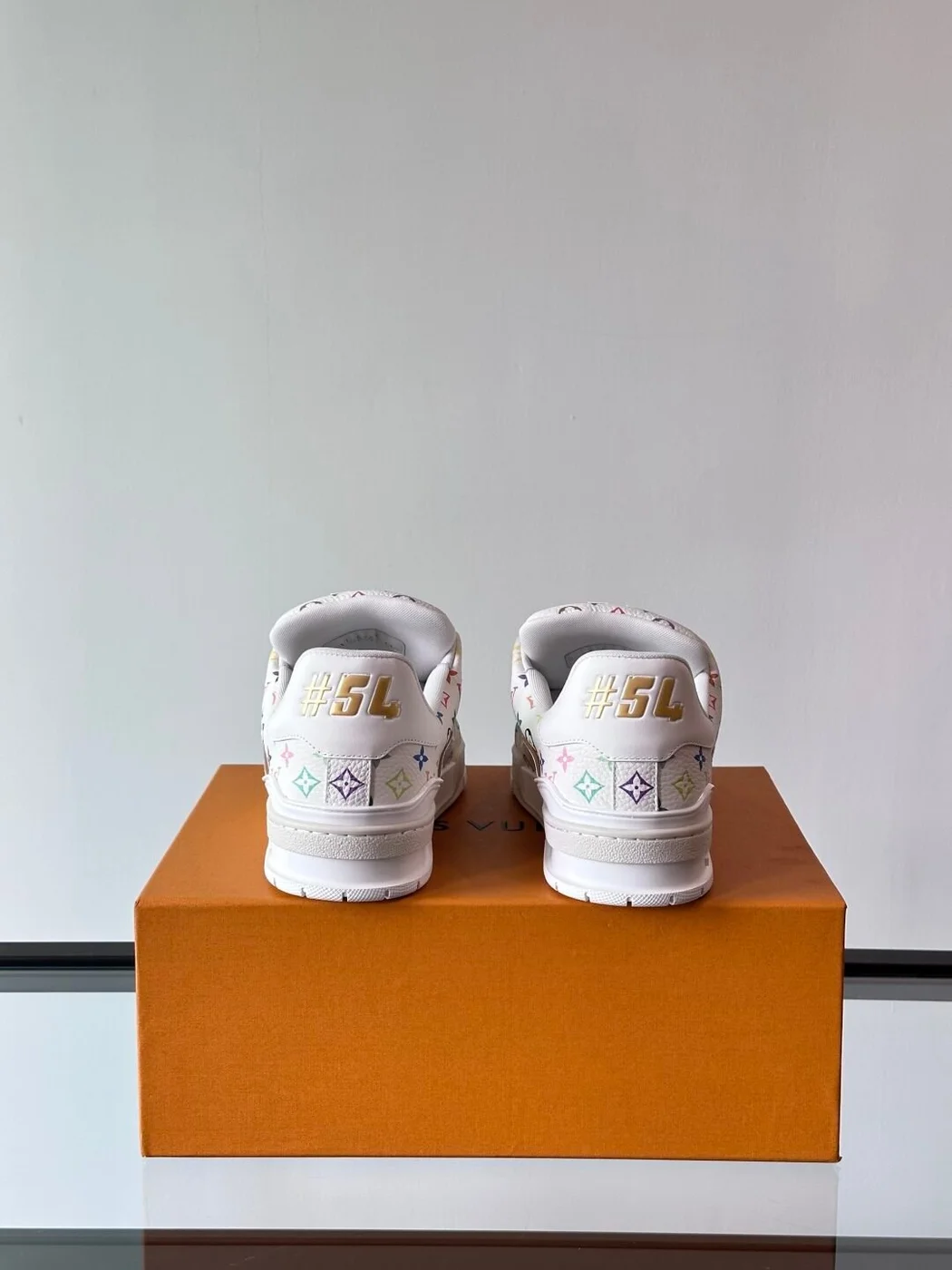 Louis Vuitton Men White Leather Multicolor Monogram Sneakers product view 5