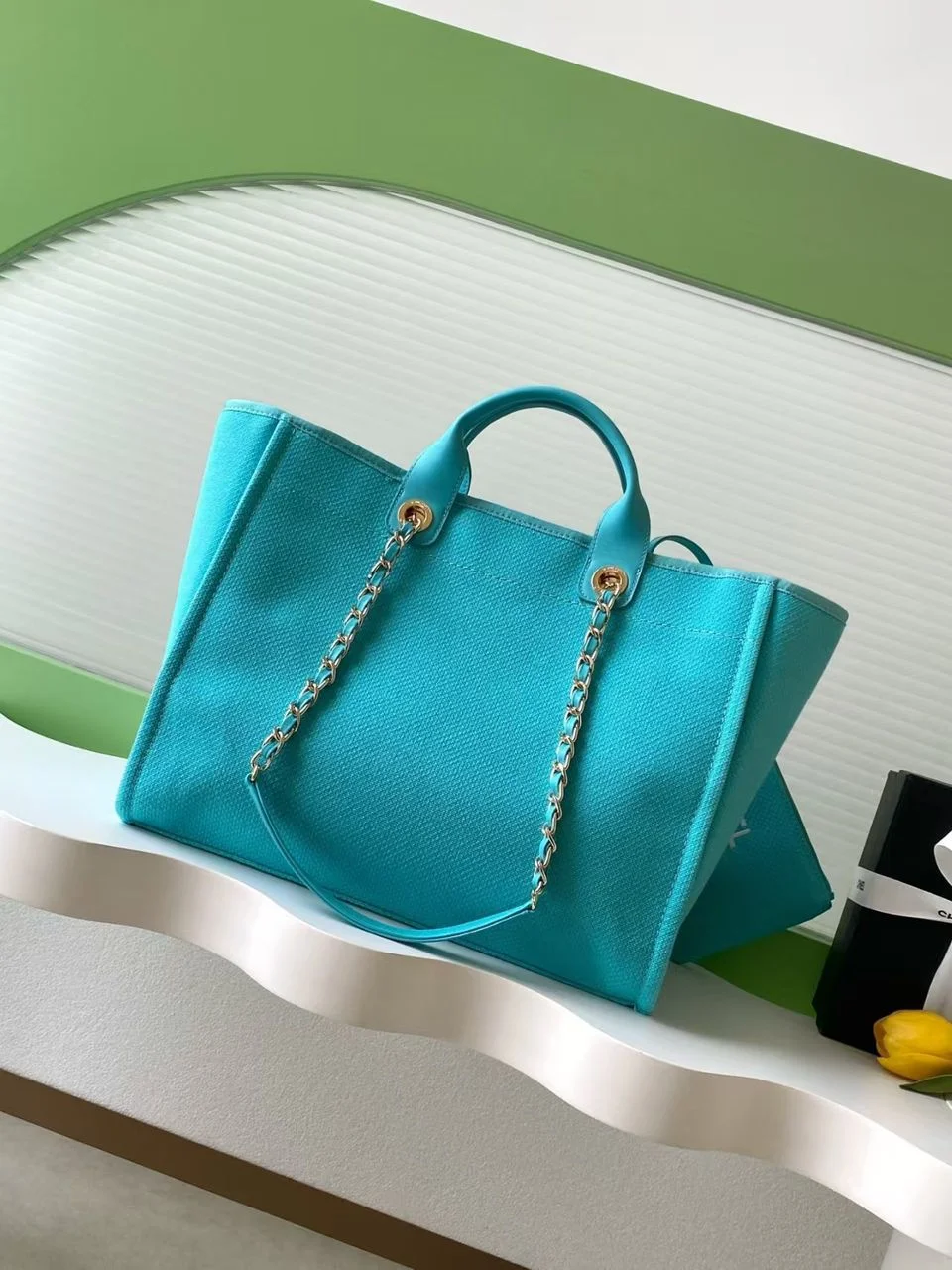 Chanel Deauville Tote in Blue and white product view 3