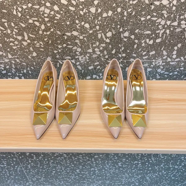 Valentino Women Nude Pointed-Toe Pumps with Gold-Tone Toe Detail product view 3