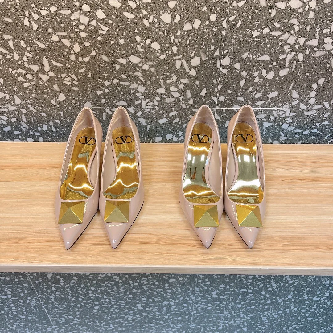 Valentino Women Nude Pointed-Toe Pumps with Gold-Tone Toe Detail product view 3
