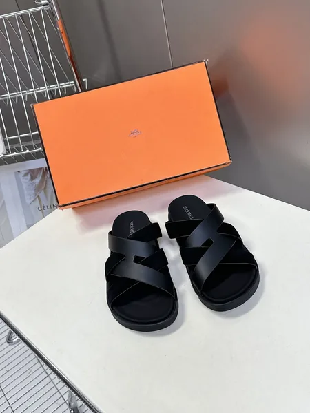 Hermès Women Black Leather Suede Sandals product photo