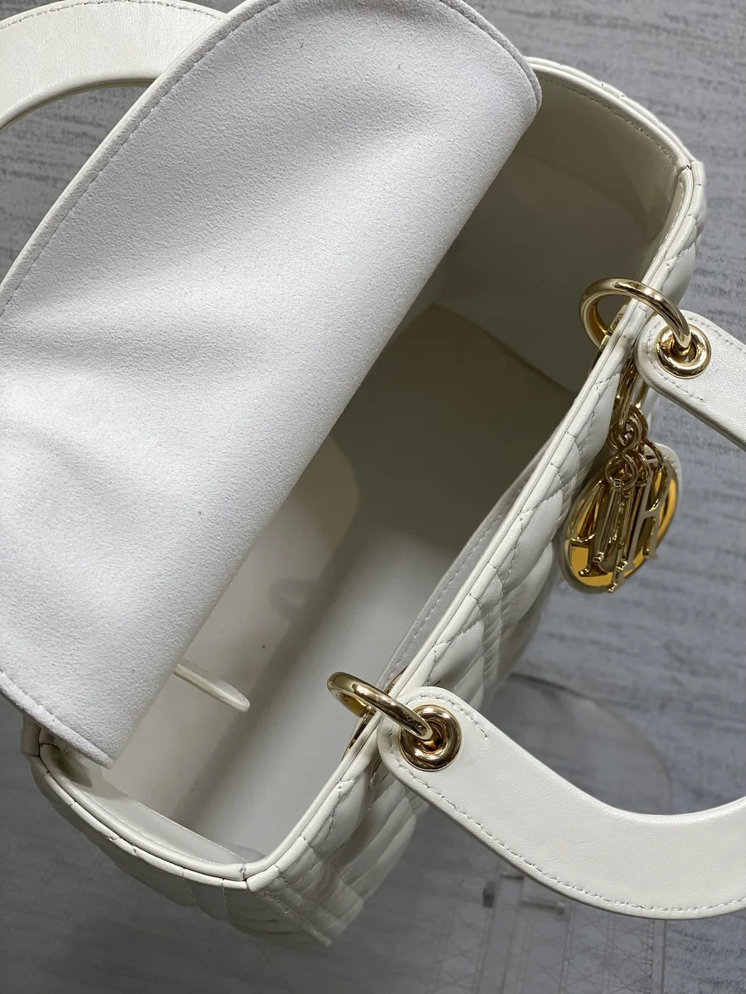 Dior Medium Lady Bag in White Gold Hardware product view 7