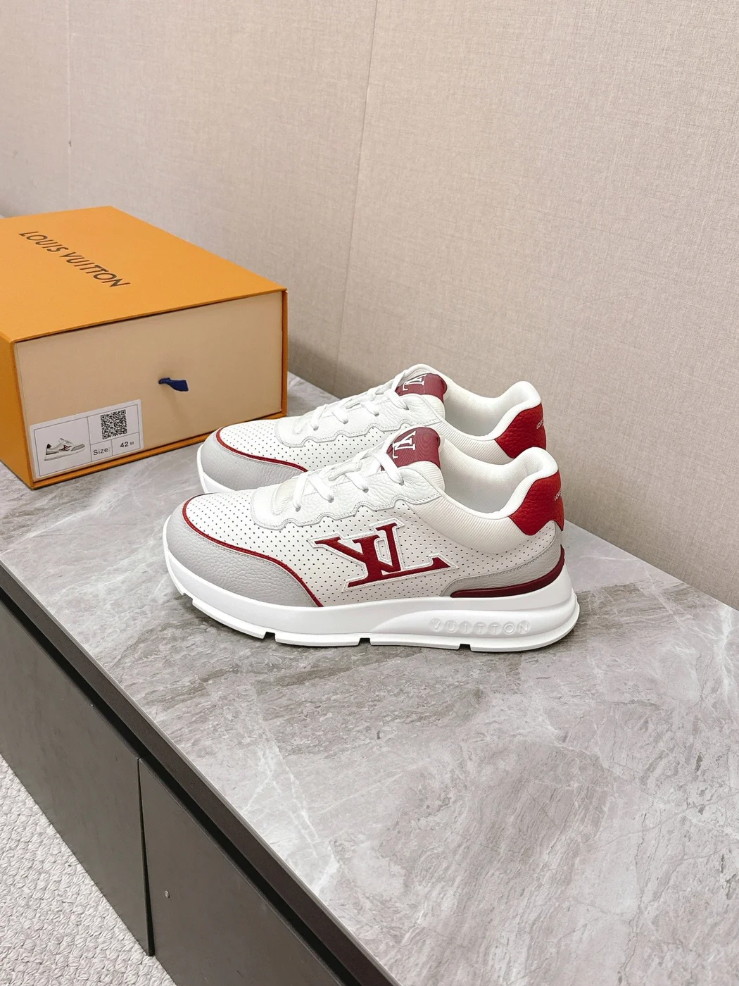 Louis Vuitton Women White Leather Red Accent Sneakers product view 5