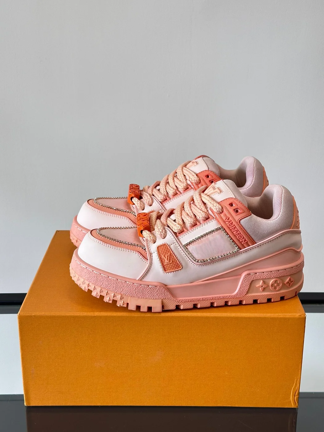 Louis Vuitton Men Leather and Mesh Sneakers — Coral Pink product view 3