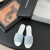 Chanel Women Quilted-Fabric Slides — Pale Blue and White product view 1
