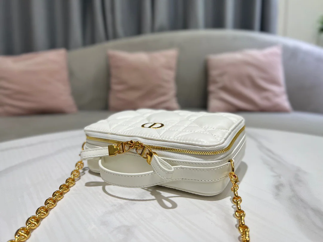 Dior Plaid Handbag Smooth White Leather 18 cm product view 4