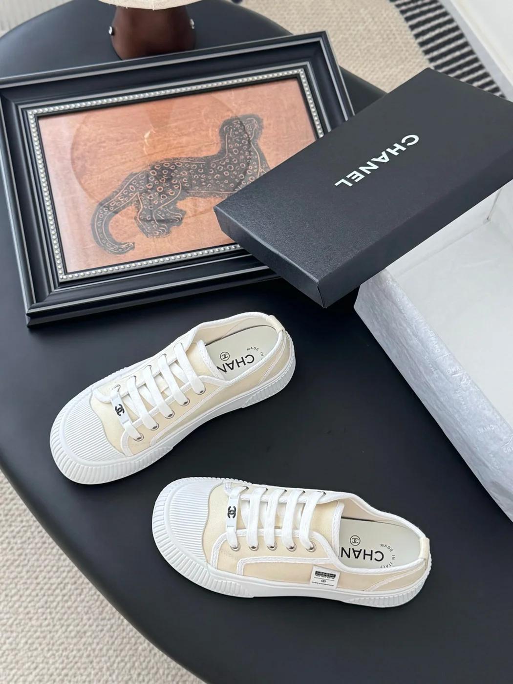 Chanel Women White Canvas Lace-Up Sneakers product view 6