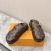 Louis Vuitton Women Brown Leather Monogram Mules — Round Gold-Tone Buckle Detail product view 6